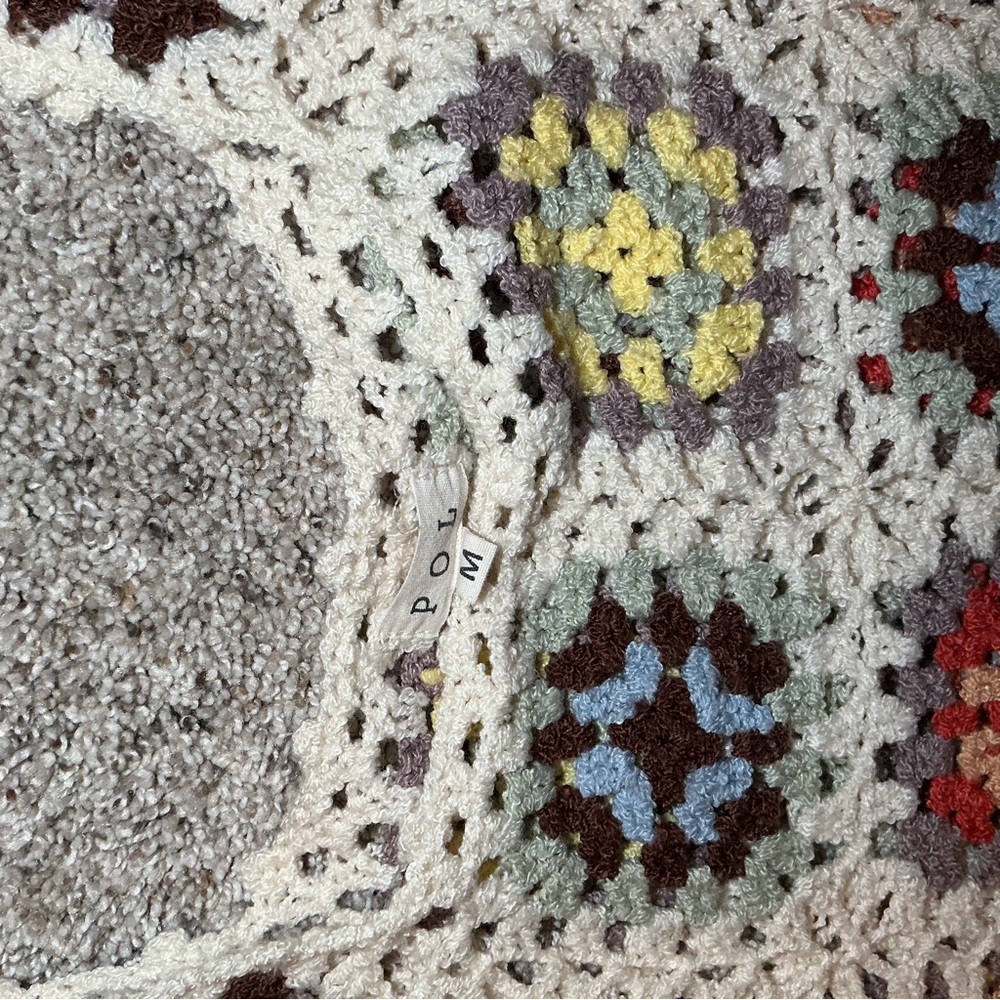 POL Crochet Granny Square Tie Front Tank Top Boho Festival Knit M - Picture 2 of 4